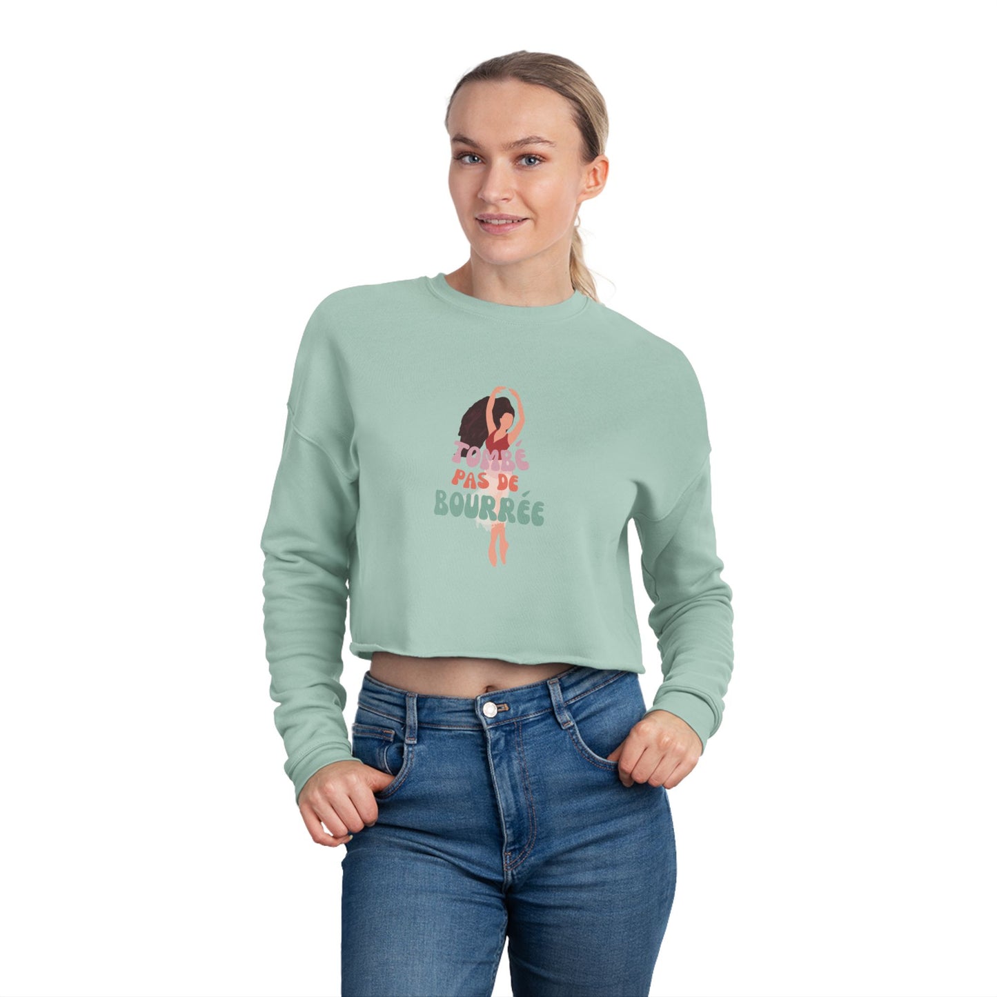 "Tombé Pas de Bourrée" – Women’s Cropped Ballet Dance Sweatshirt | Colorful Dancer Graphic Pullover for Ballet Lovers