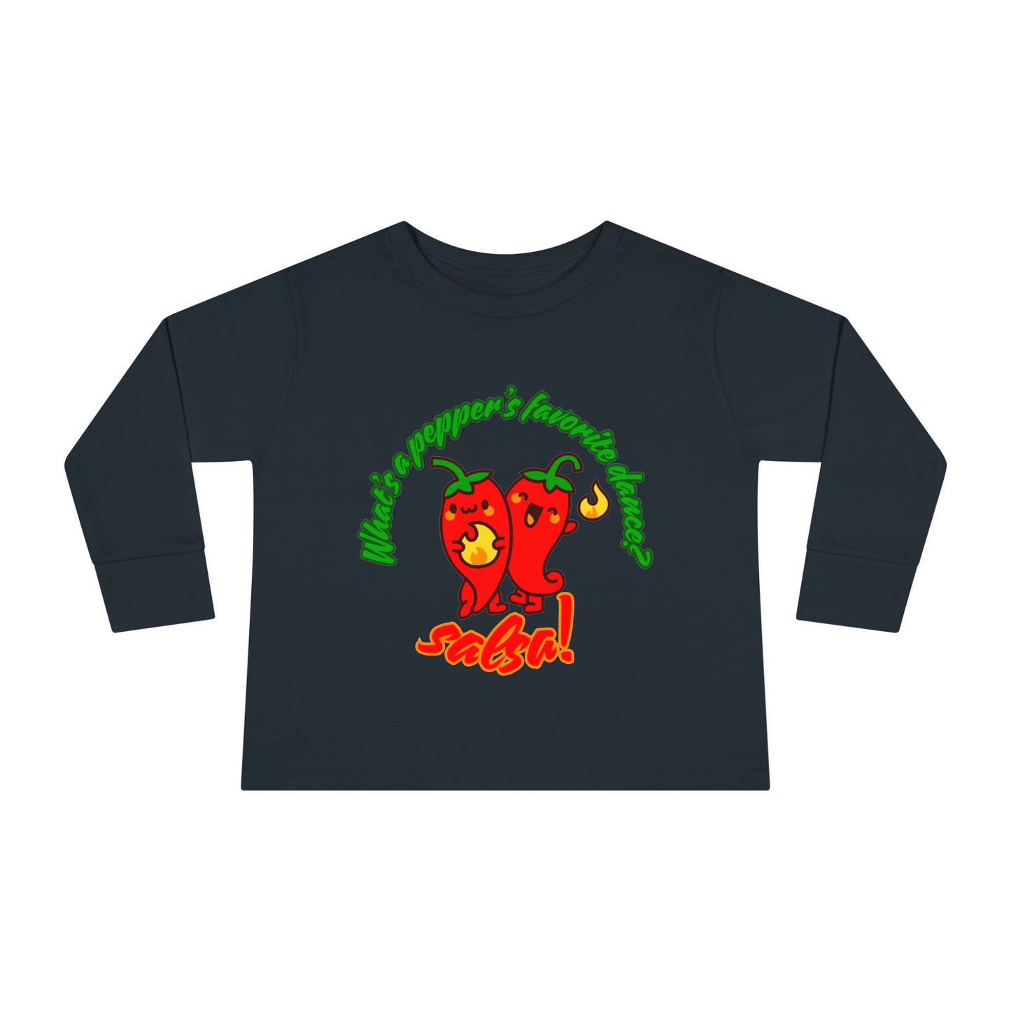 "What Is a Pepper's Favorite Dance? Salsa!" Toddler Dance T-Shirt – Cute Pepper Pun Graphic Long Sleeve Tee for Kids