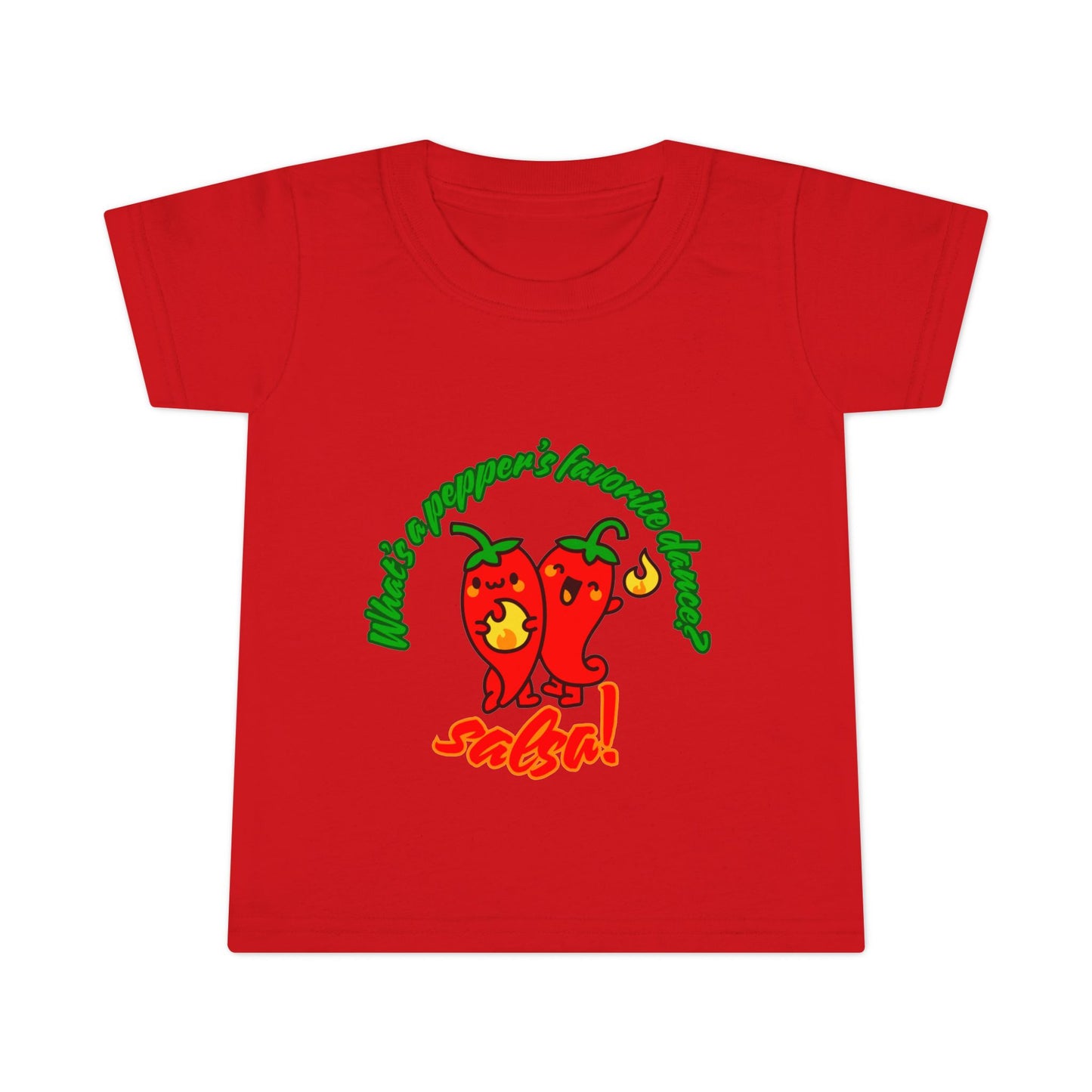 "What Is a Pepper's Favorite Dance? Salsa!" Toddler Dance T-Shirt – Cute Pepper Pun Graphic Short Sleeve Tee for Kids
