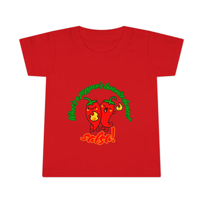 "What Is a Pepper's Favorite Dance? Salsa!" Toddler Dance T-Shirt – Cute Pepper Pun Graphic Short Sleeve Tee for Kids