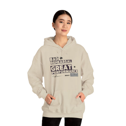 "Bad Rehearsal, Great Performance" Dance Hoodie – Unisex Heavy Blend™ Hooded Sweatshirt with Streetwear-Inspired Graphic for Performers