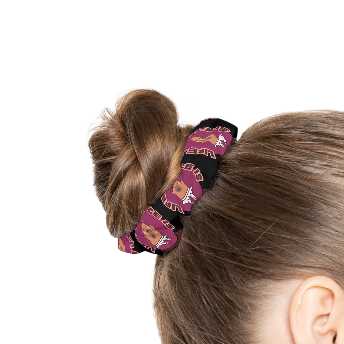 “Life Without Dance Is Pointeless” Scrunchie – Funny Ballet Pun Hair Accessory with Cute Dancing Capybara Graphic