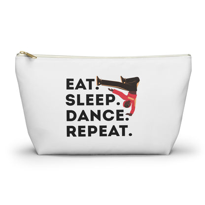 "Eat Sleep Dance Repeat" Makeup Bag – Bold B-Boy Dancer Graphic – Hip Hop Dance-Themed Zipper Pouch for Cosmetics, Accessories & Travel Essentials