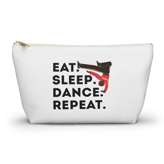 "Eat Sleep Dance Repeat" Makeup Bag – Bold B-Boy Dancer Graphic – Hip Hop Dance-Themed Zipper Pouch for Cosmetics, Accessories & Travel Essentials