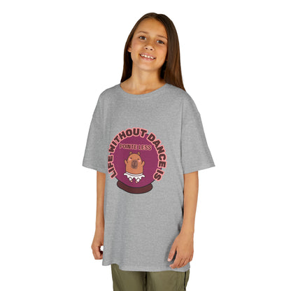 "Life Without Dance Is Pointeless" Youth Dance T-Shirt – Cute Capybara Ballerina Graphic Tee for Kids