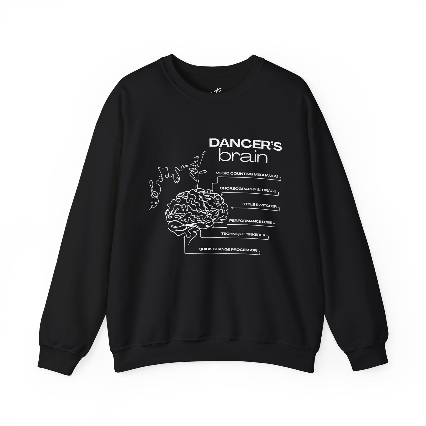 “Dancer’s Brain” Funny Dance Anatomy Sweatshirt – Unisex Heavy Blend Crewneck with Optional Name or Studio Personalization