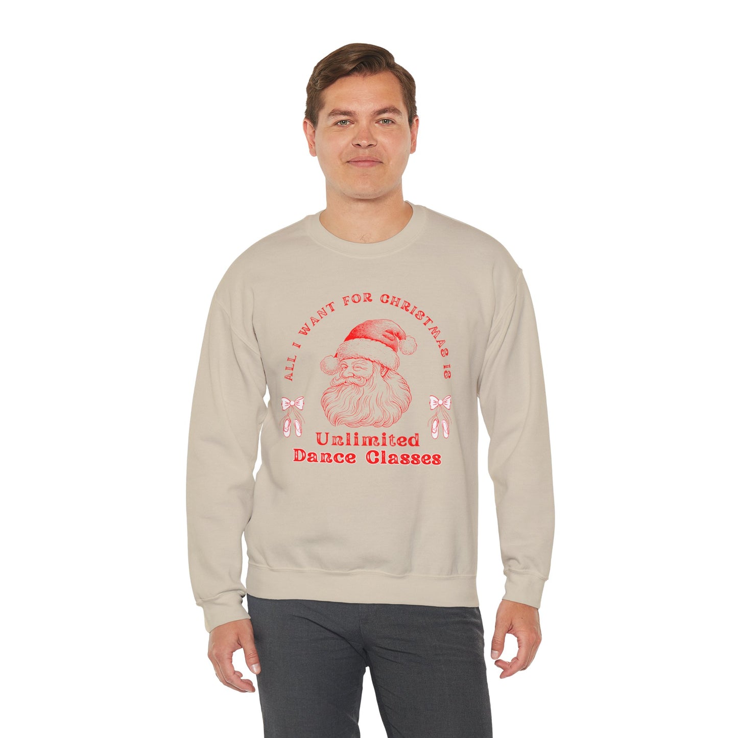 “All I Want for Christmas Is Unlimited Dance Classes” ADULT SWEATSHIRT Unisex Heavy Blend Crewneck with Vintage Santa – Festive Holiday Dance Sweatshirt for Dancers & Studios