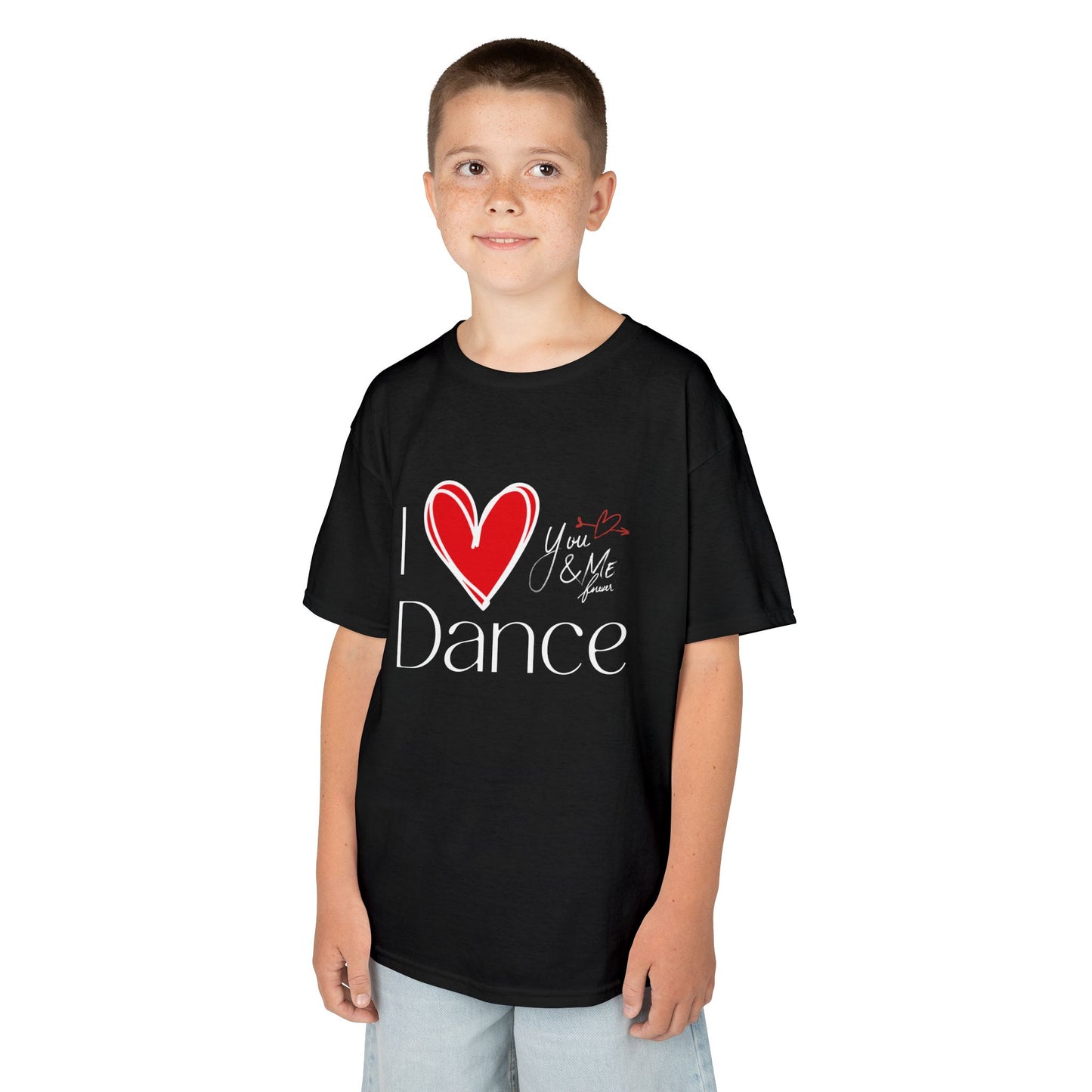 "I Love Dance" Youth Short Sleeve Tee – Hand-Drawn Heart & Note Graphic Dance Lover T-Shirt