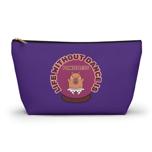 "Life Without Dance is Pointeless" Makeup Bag – Cute Dancing Capybara Graphic – Funny Ballet-Themed Zipper Pouch for Cosmetics, Accessories & Gifts