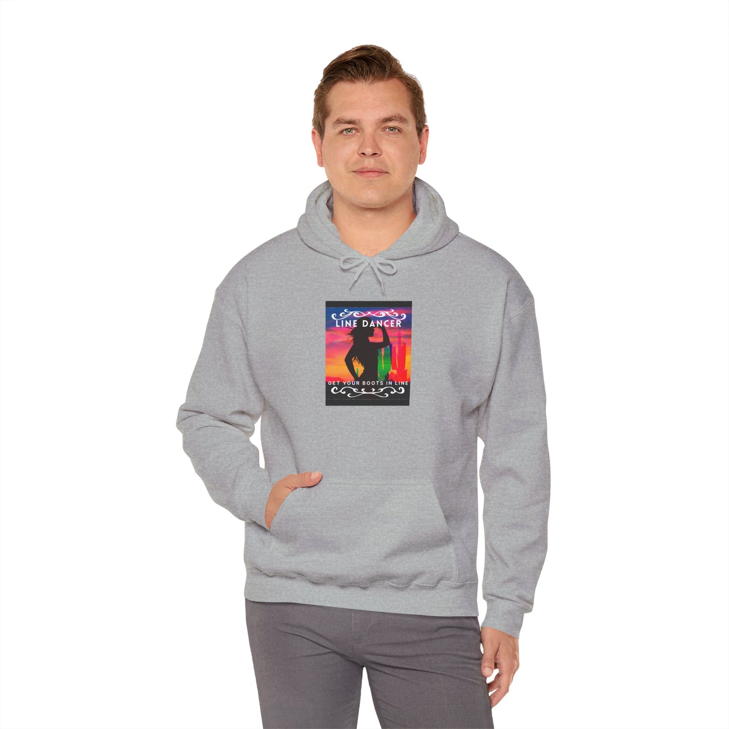 "Line Dancer, Get Your Boots in Line" Western-Inspired Graphic – Unisex Heavy Blend™ Hooded Sweatshirt