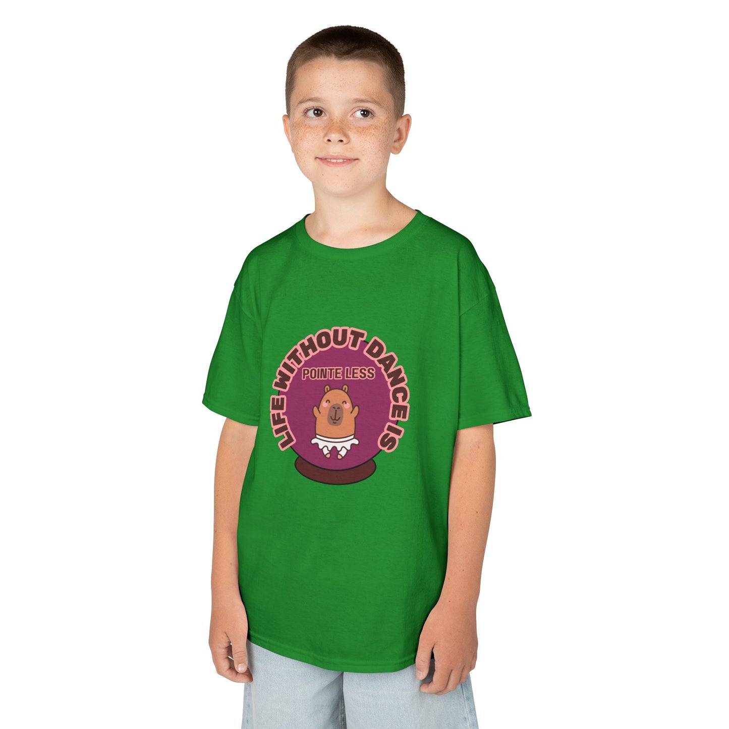 "Life Without Dance Is Pointeless" Youth Dance T-Shirt – Cute Capybara Ballerina Graphic Tee for Kids