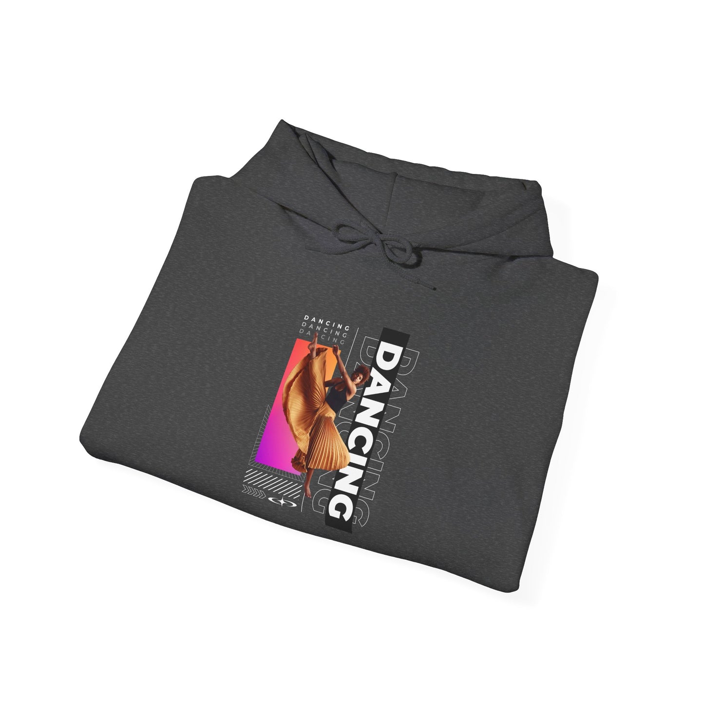 "Dancing” Text with Streetwear-Style Female Dancer Graphic - Unisex Heavy Blend™ Hooded Sweatshirt – Cozy Dance Hoodie for Ballet & Hip-Hop Enthusiasts