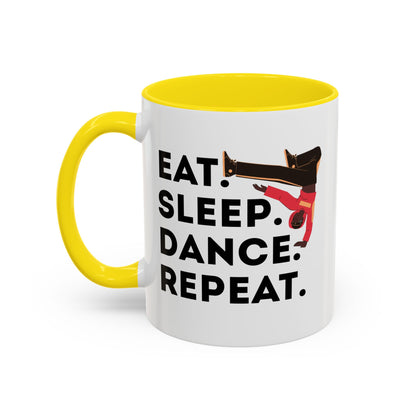 "Eat Sleep Dance Repeat" Accent Coffee Mug – Bold B-Boy Graphic Ceramic Mug for Hip Hop Dancers