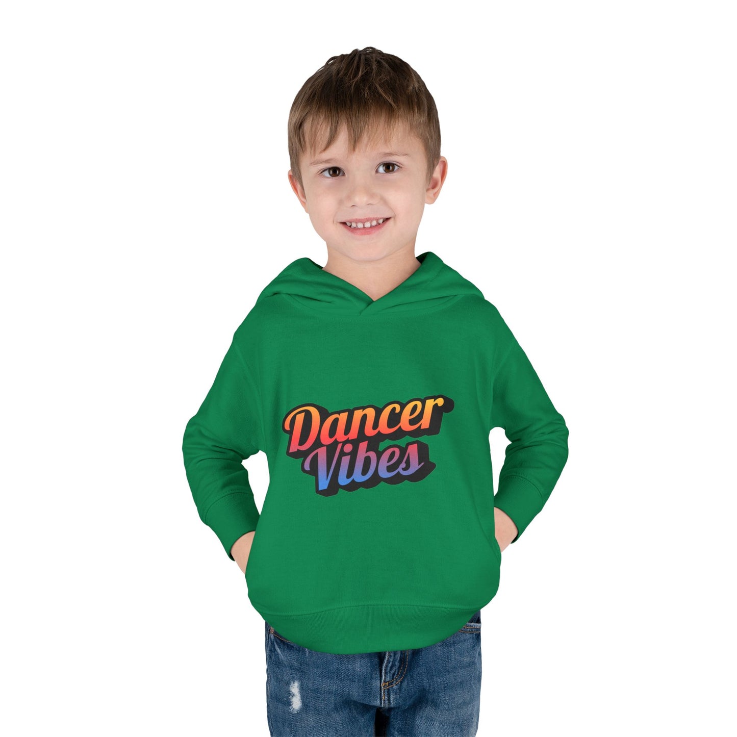 "Dancer Vibes" Toddler Pullover Hoodie – Colorful Dance-Themed Text Graphic Fleece Sweatshirt for Kids