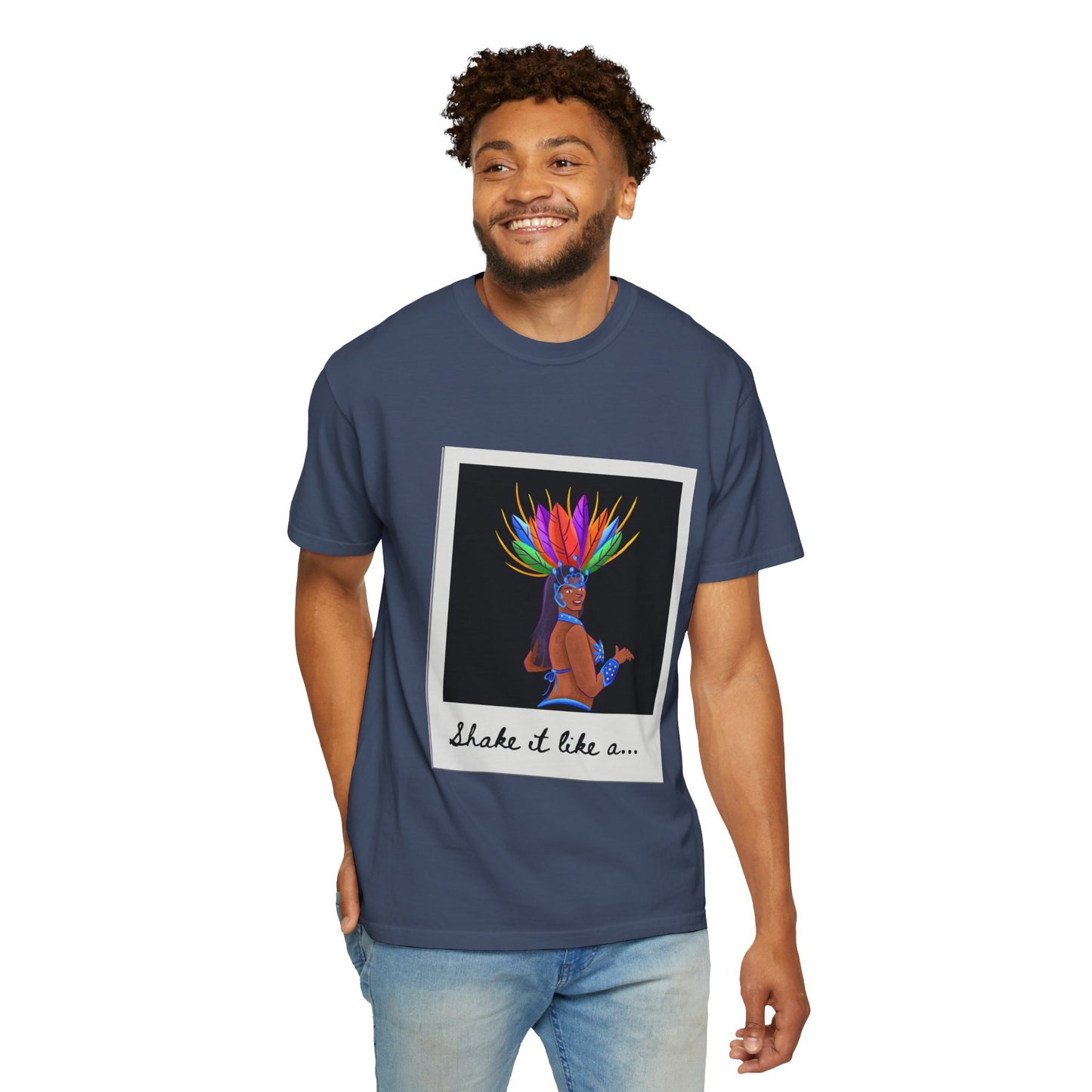 "Shake It Like a Samba Star" Unisex Garment-Dyed Dance T-Shirt – Bold Carnival-Inspired Graphic Tee for Dancers