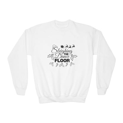 “Sleighing the Dance Floor” YOUTH SWEATSHIRT  Crewneck with Santa’s Sleigh and Reindeer – Festive Christmas Dance Sweatshirt for Kids and Young Dancers