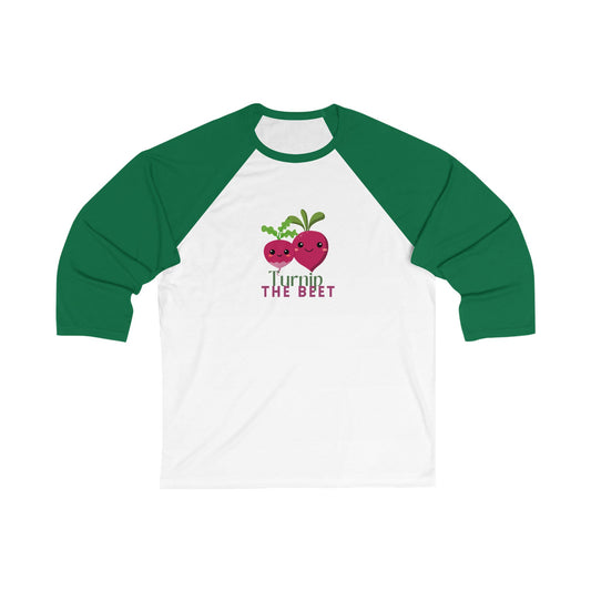 "Turnip the Beet" Dance Tee – Unisex 3/4 Sleeve Baseball Shirt with Cute Veggie Graphic | Funny Dance Pun Shirt