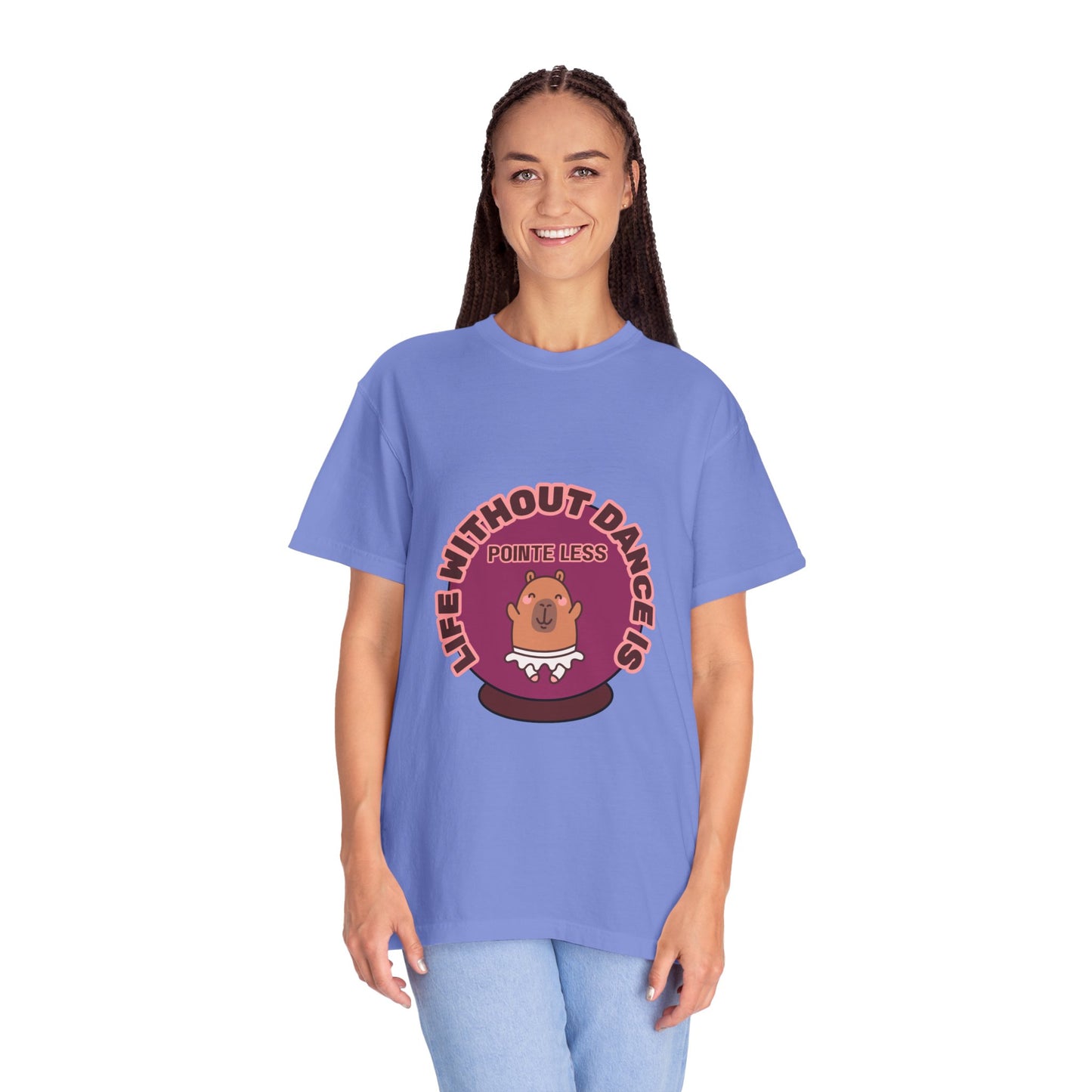 "Life Without Dance is Pointeless" Unisex Garment-Dyed T-Shirt – Cute Dancing Capybara Graphic Tee – Funny Dance Shirt for Animal Lovers & Performers