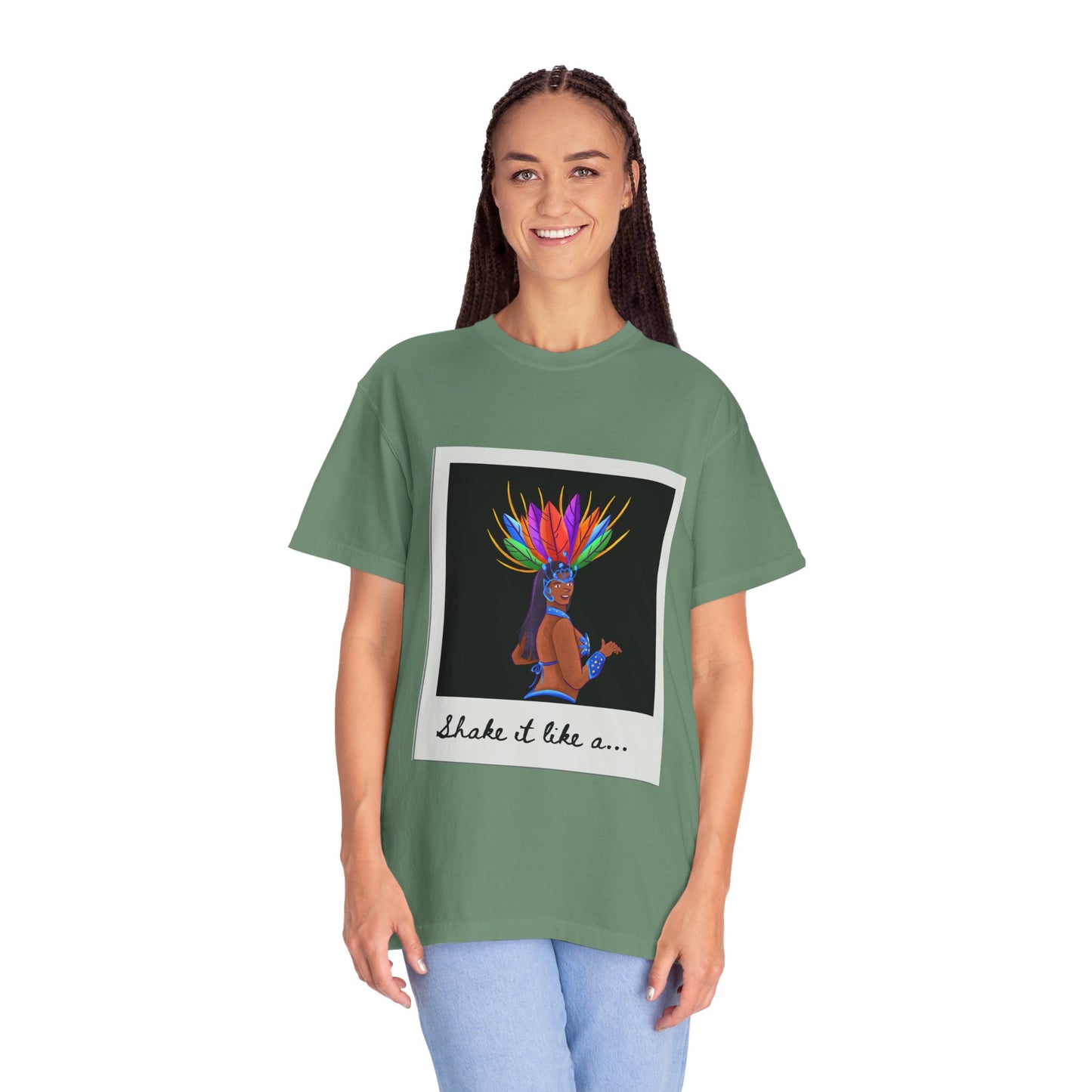 "Shake It Like a Samba Star" Unisex Garment-Dyed Dance T-Shirt – Bold Carnival-Inspired Graphic Tee for Dancers