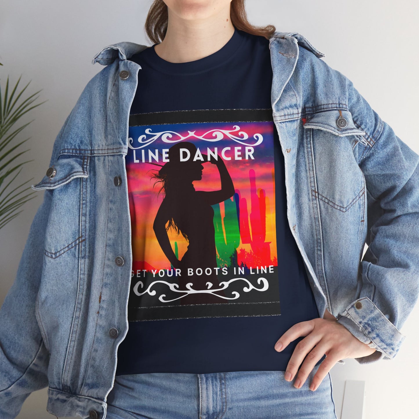"Line Dancer" Unisex Heavy Cotton T-Shirt – Western Country Dance Graphic Tee – 'Get Your Boots in Line' Cowboy-Inspired Shirt