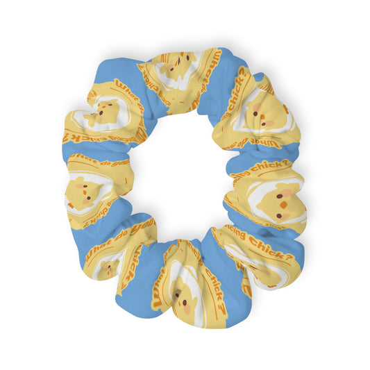 “What do you call a dancing chick? Poultry in Motion” Scrunchie – Funny Dance Pun Hair Accessory with Cute Dancing Chicken Graphic