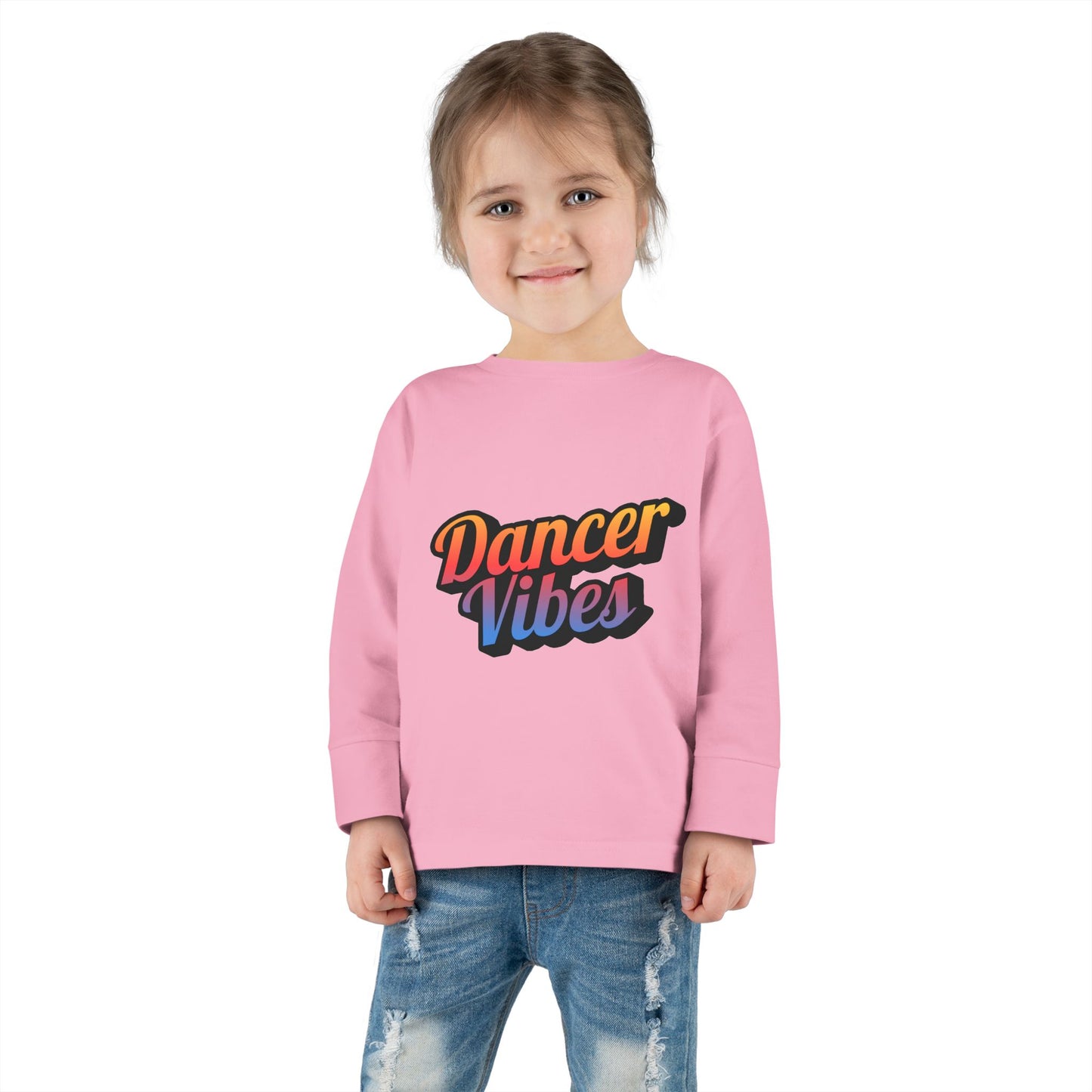 "Dancer Vibes" Toddler Dance T-Shirt – Colorful Text Graphic Long Sleeve Tee for Kids
