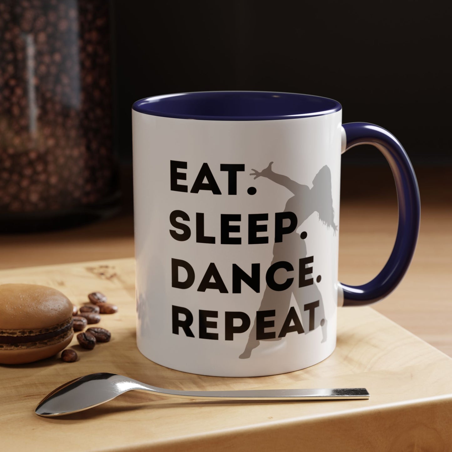"Eat Sleep Dance Repeat" Accent Coffee Mug – Gray Dancer Graphic Ceramic Mug for Dance Lovers