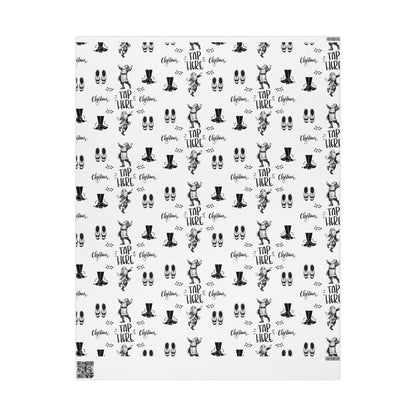 “Tap Here” Christmas Wrapping Paper – Fun Black & White Holiday Gift Wrap with Tap Shoes & Santa Design, Perfect for Tap Dancers & Dance Studios