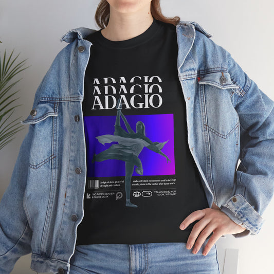 “Adagio” Ballet Term Definition with Streetwear-Inspired Ballerina Graphic | Dance-Themed T-Shirt for Ballet Lovers | Unisex Heavy Cotton Tee