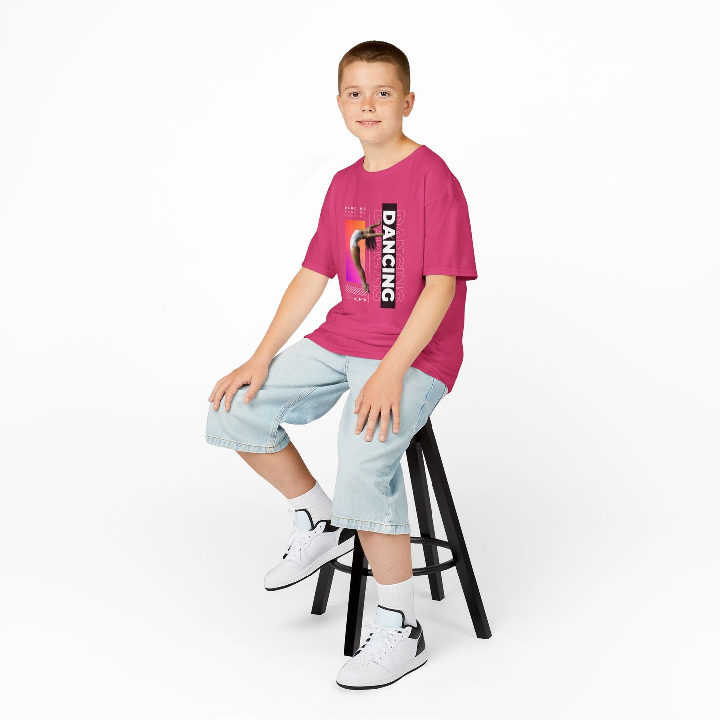 “Dancing” Youth Short Sleeve T-Shirt – Streetwear-Inspired Female Dancer Graphic – Stylish Kids Dance Apparel Tee