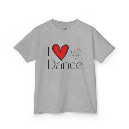 "I Love Dance" Youth Short Sleeve Tee – Hand-Drawn Heart & Note Graphic Dance Lover T-Shirt