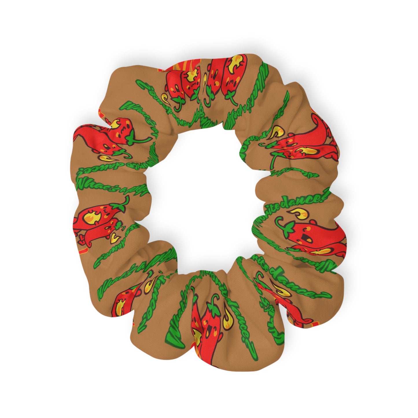 “What's a Pepper's Favorite Dance? Salsa!” Scrunchie – Funny Dance Pun Hair Accessory with Cute Pepper Graphic
