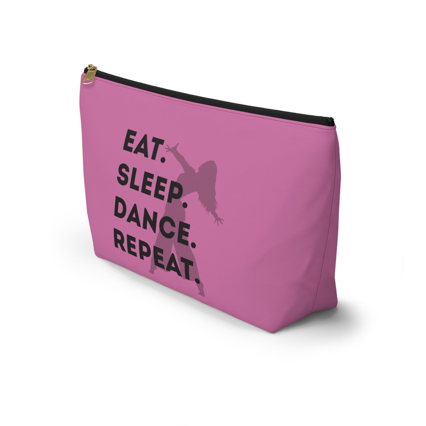 “Eat Sleep Dance Repeat” Makeup Bag – Bold Dancer Graphic – Dance-Themed Zipper Pouch for Cosmetics, Accessories & Travel Essentials