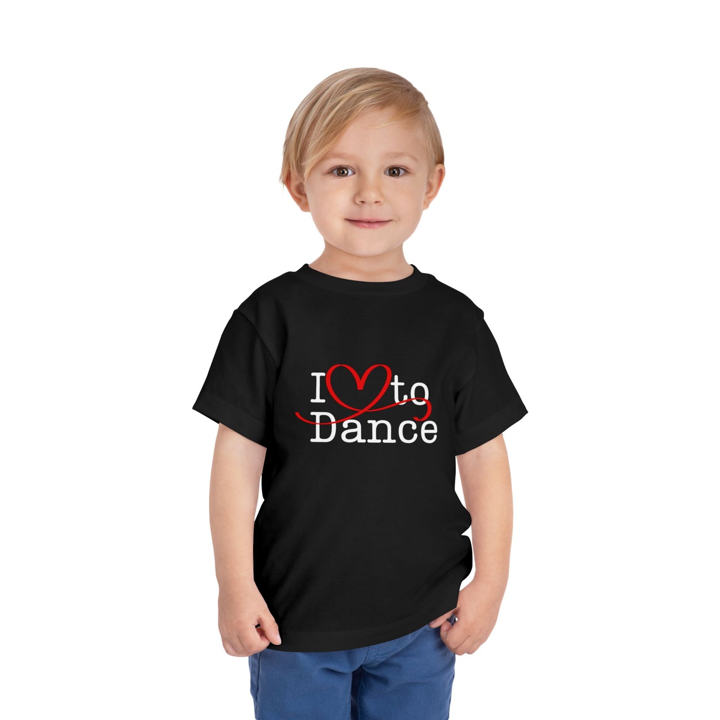 "I Love to Dance" Toddler Short Sleeve Tee – Hand-Drawn Heart Graphic Dance Lover T-Shirt