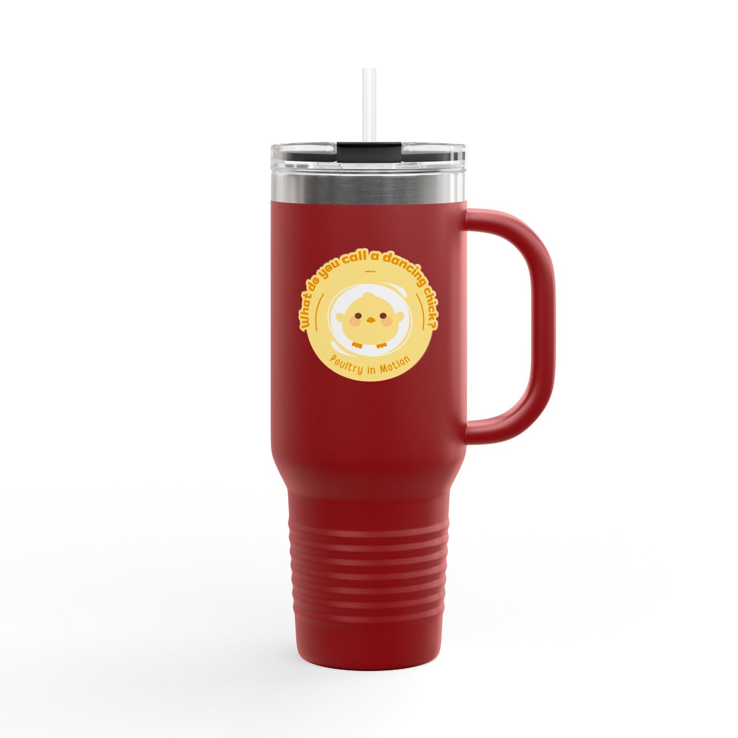 "Poultry in Motion" 40oz Insulated Travel Mug – Cute Dancing Chick Graphic | Funny Dance-Themed Stainless Steel Tumbler for On-the-Go Sipping