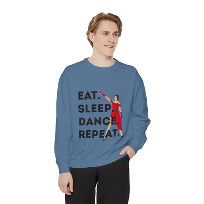 "Eat, Sleep, Dance, Repeat" Unisex Lightweight Crewneck Sweatshirt – Bold Dance Graphic Pullover for Dancers & Studio Life Enthusiasts