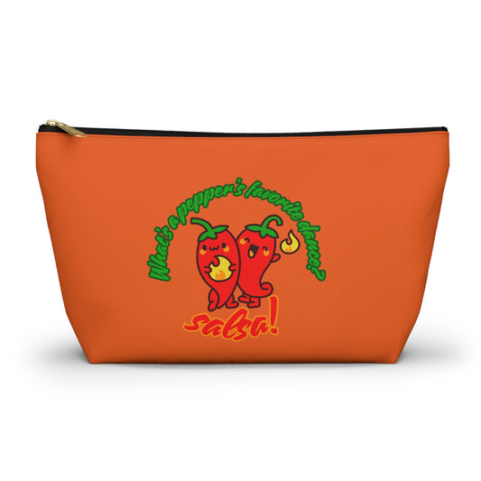 "What’s a Pepper’s Favorite Dance? Salsa!" Makeup Bag – Funny Dance Pun with Colorful Pepper Graphic – Cute Zipper Pouch for Cosmetics, Accessories & Gifts