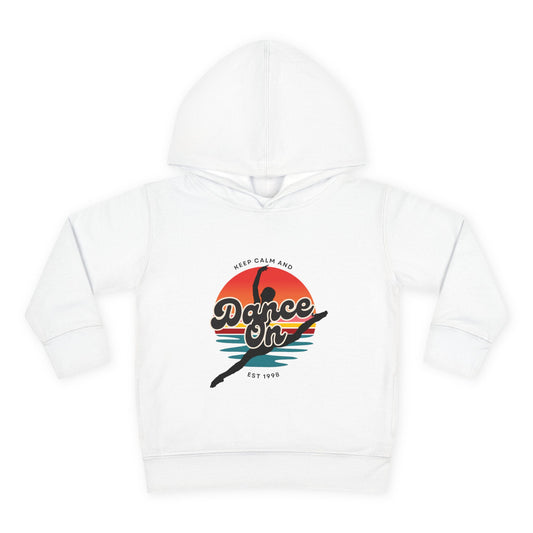 “Keep Calm and Dance On” Toddler Fleece Hoodie – Retro Dancer Graphic Sweatshirt for Little Movers