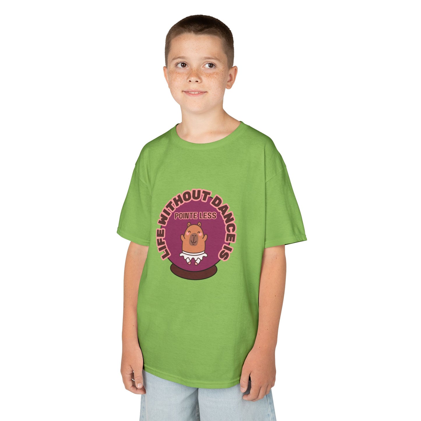 "Life Without Dance Is Pointeless" Youth Dance T-Shirt – Cute Capybara Ballerina Graphic Tee for Kids