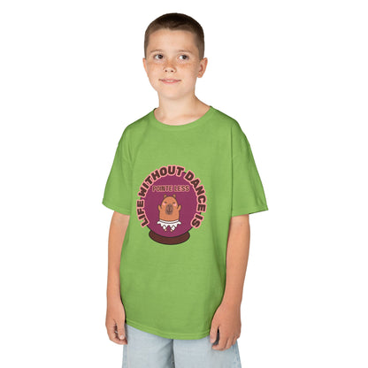 "Life Without Dance Is Pointeless" Youth Dance T-Shirt – Cute Capybara Ballerina Graphic Tee for Kids
