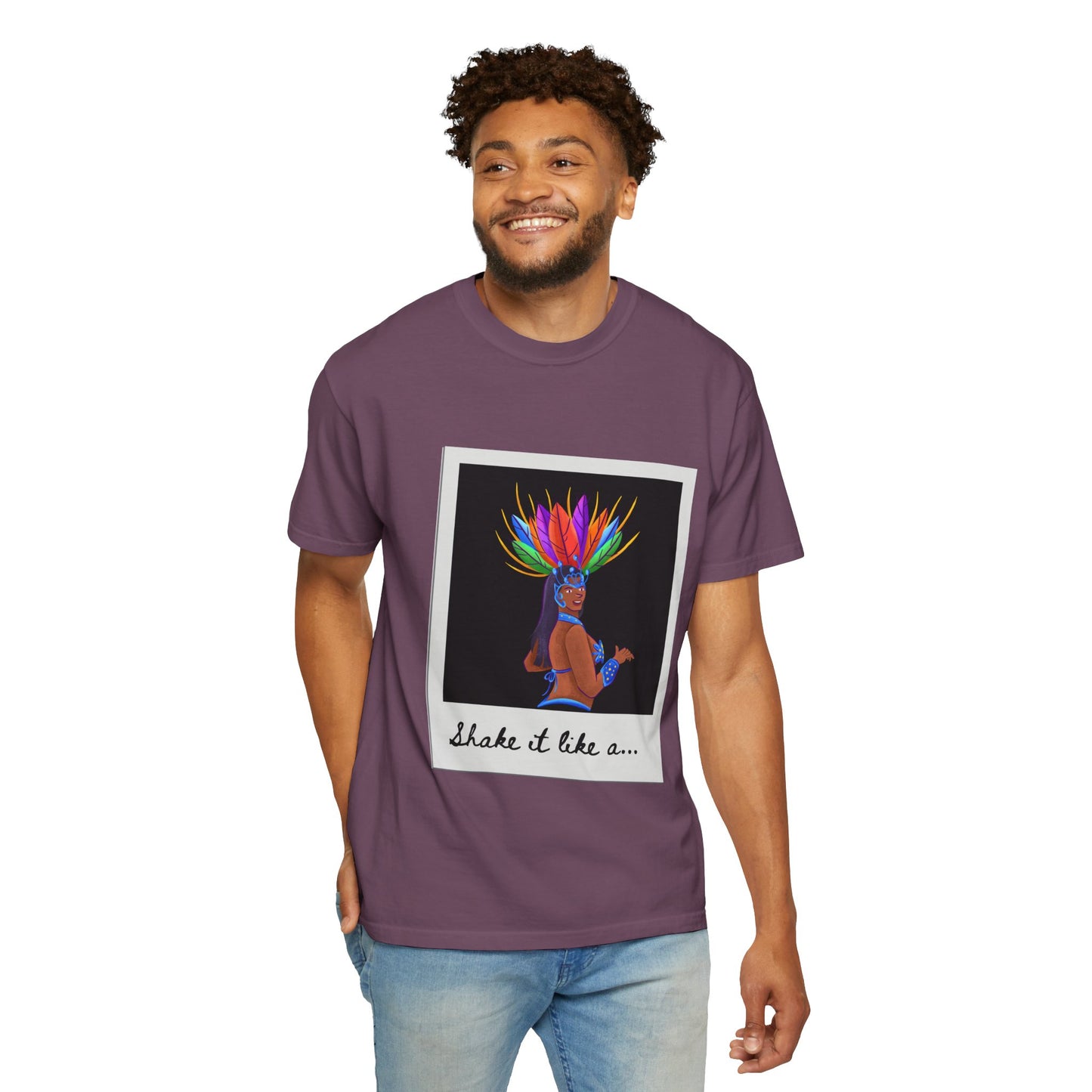 "Shake It Like a Samba Star" Unisex Garment-Dyed Dance T-Shirt – Bold Carnival-Inspired Graphic Tee for Dancers