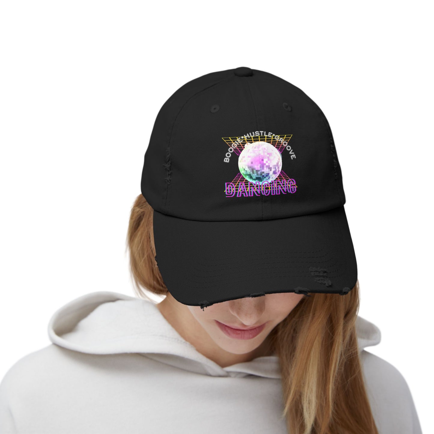 "Boogie, Hustle, Groove - Dancing" Streetwear Embroidered Design – Unisex Distressed Dance Cap
