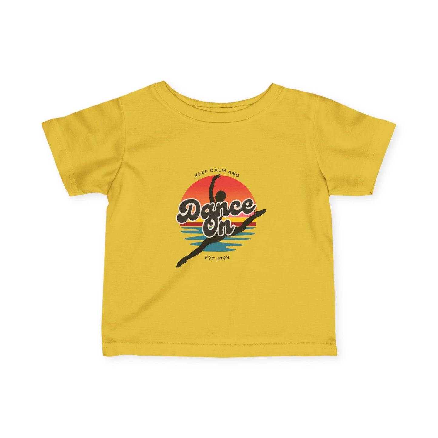 "Keep Calm and Dance On" Retro Dance Graphic Infant Fine Jersey Tee – Cute Baby Dance T-Shirt for Future Tiny Dancers