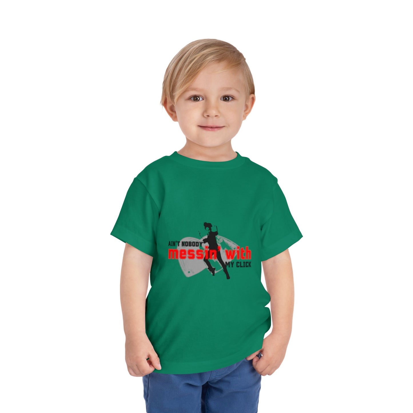 “Ain’t Nobody Messin’ With My Click” Toddler Short Sleeve T-Shirt – Tap Dance Graphic Tee with Tap Dancer Design for Kids