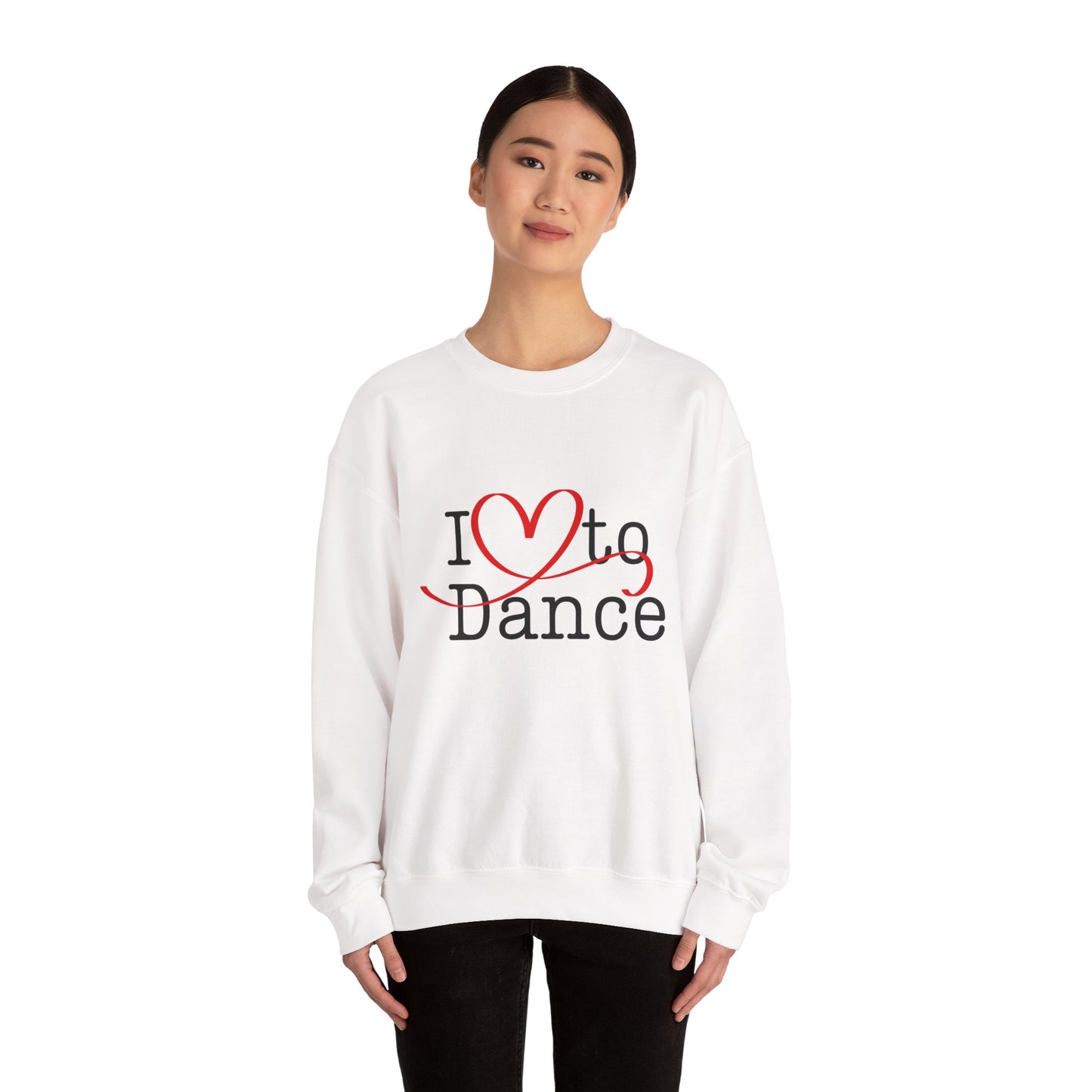 "I Love to Dance" Unisex Crewneck Sweatshirt – Dance Lover Gift with Hand-Drawn Heart Graphic