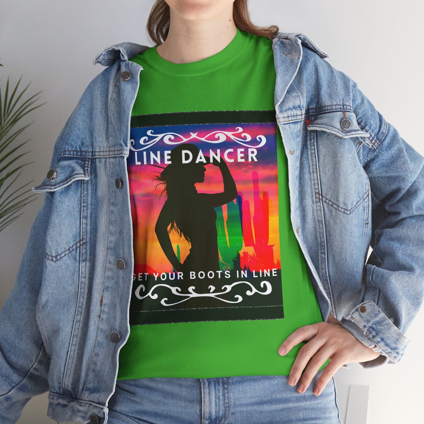 "Line Dancer" Unisex Heavy Cotton T-Shirt – Western Country Dance Graphic Tee – 'Get Your Boots in Line' Cowboy-Inspired Shirt
