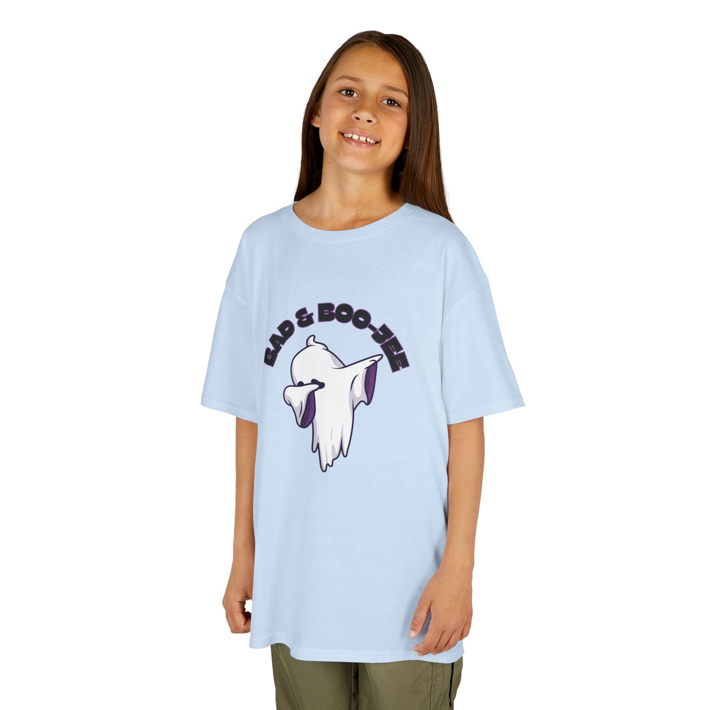 “Bad & Boo-jee” Funny Halloween Dance T-Shirt with Cute Ghost Dab Graphic - Kids Heavy Cotton™ Tee
