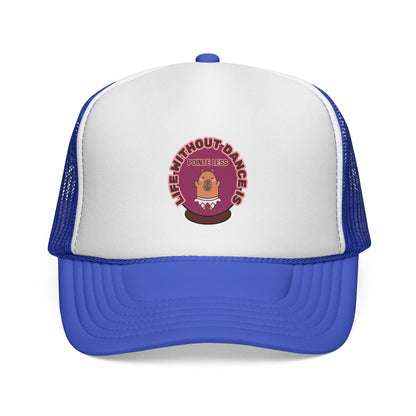 "Life Without Dance is Pointeless" Trucker Hat – Cute Dancing Capybara Graphic, Funny Unisex Dance Hat