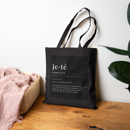 Jeté Definition Cotton Canvas Tote Bag – Ballet Term Dance Tote with Elegant Typography Design