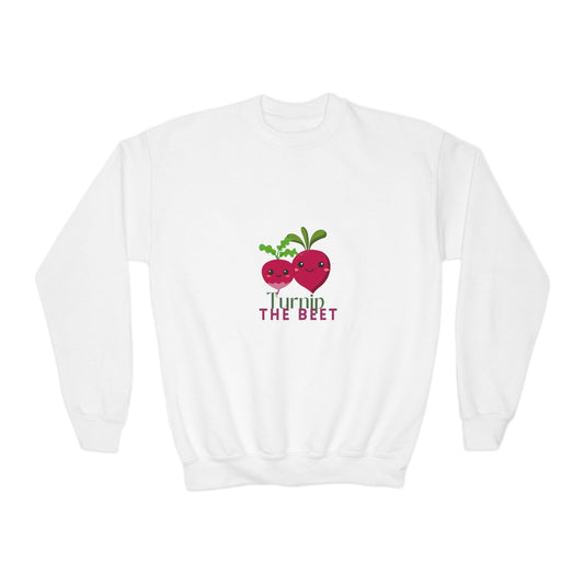 "Turnip the Beet" Youth Crewneck Dance Sweatshirt – Cute Veggie Graphic Pullover for Dancers & Kids 🥕🩰🌈